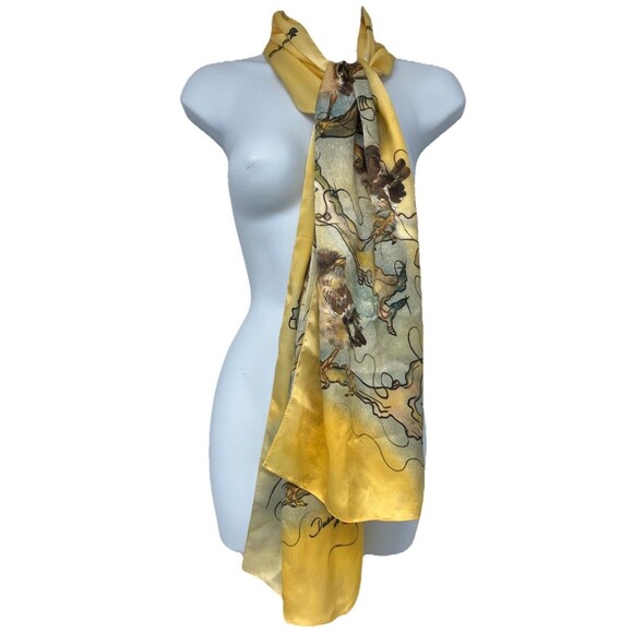 Duckie and the Grackle Yellow Bird Silk Scarf 14”x71” Nature Inspirational Quote - Picture 1 of 7